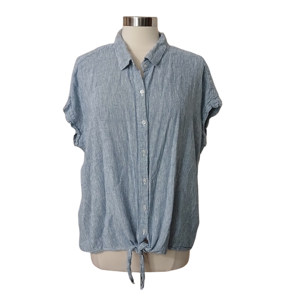 Weatherproof | Blue Shortsleeve Washable Linen Button Down Shirt Size XL
